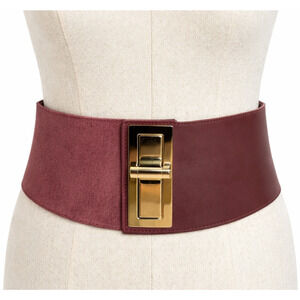 Suzi Roher Wide Burgundy Suede Stretch Corset Belt Gold Turnlock Buckle Size L